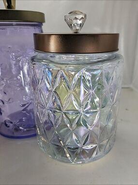 2/$25 - Viral Iridescent Clear Glass Jar Rose Gold Decorative Storage Canister